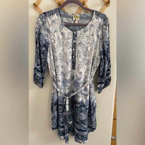 Anthropologie Dress Women's Small Fig & Flower Bohemian Blue Paisley Sundress - Picture 2 of 10